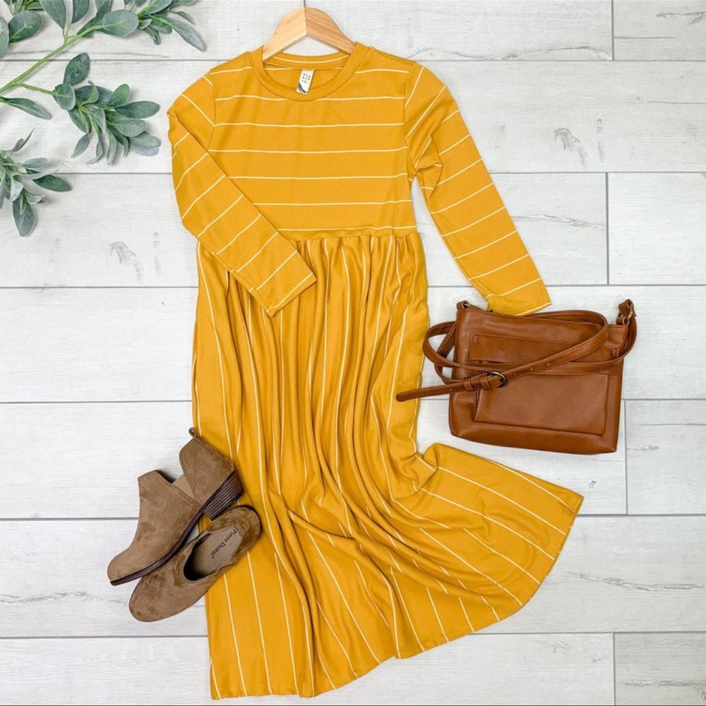 Mustard Midi Babydoll Dress